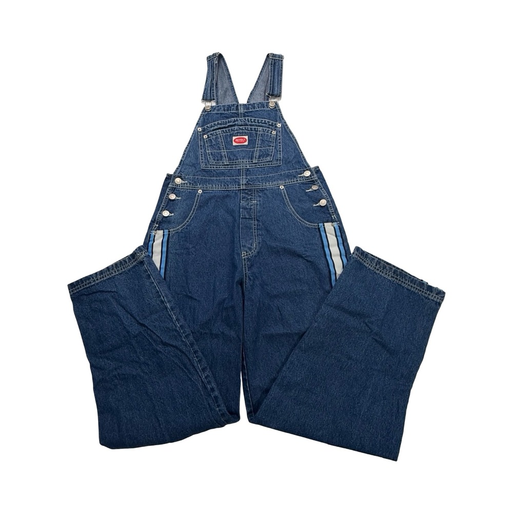 Revolt Overalls Womens M 32x30 Blue Side Stripe Denim Wide Leg Streetwear Boho